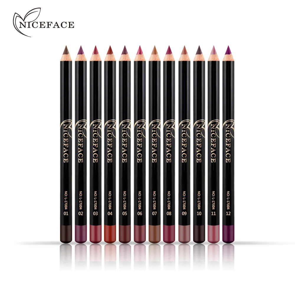 Niceface для губ подводка карандаши макияж Длительное Действие пигменты водонепроницаемая матовая 12 видов цветов губная помада ручка