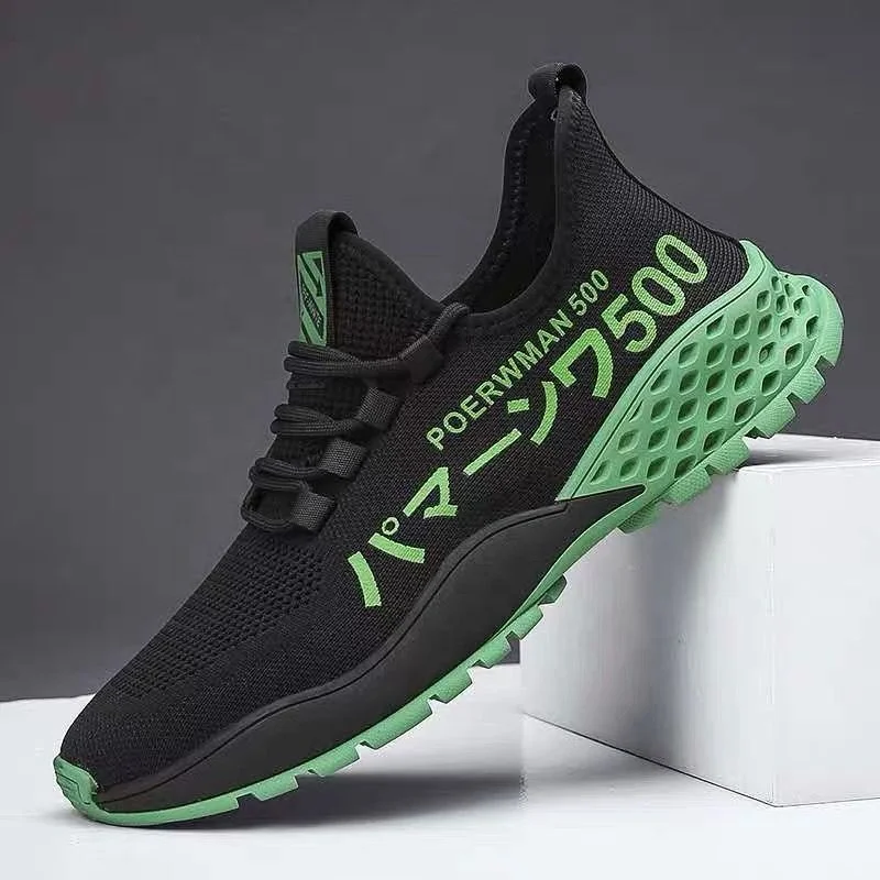 2021 New fashion Breathable Lace Up Men Mesh Shoes Running shoes No-slip Men Casual Shoes green Men Sneakers