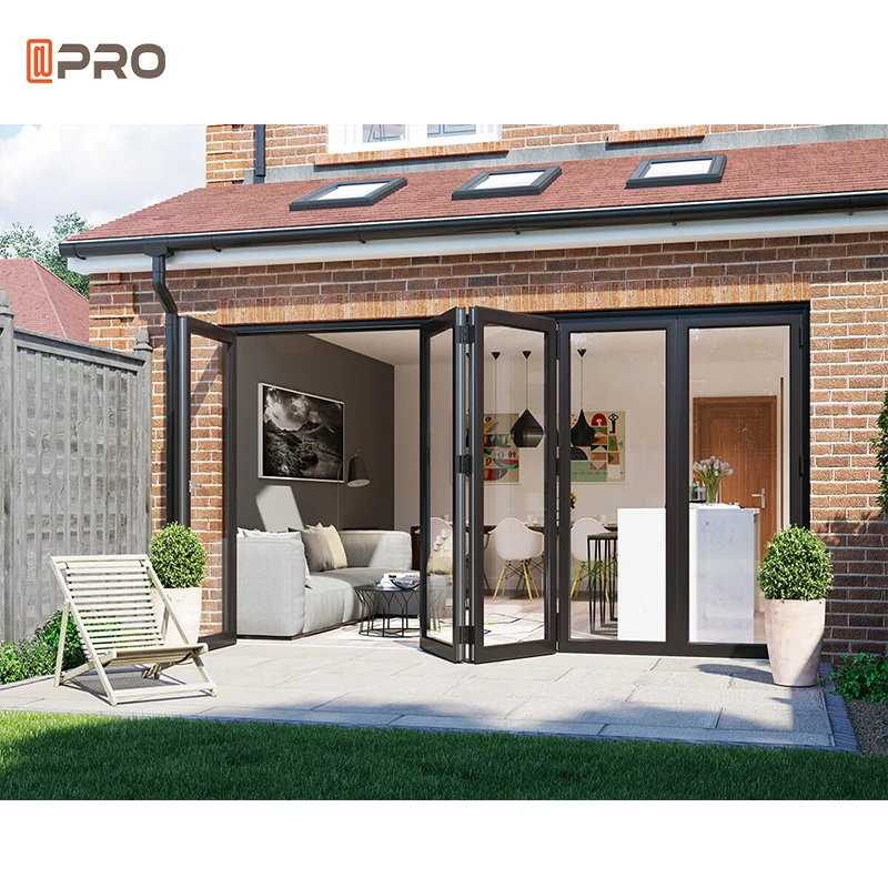 Exterior Aluminium Folded Double Glass Terrace Aluminum Plexiglass Sliding Folding Door Profiles Bi-Folding Doors For Restaurant