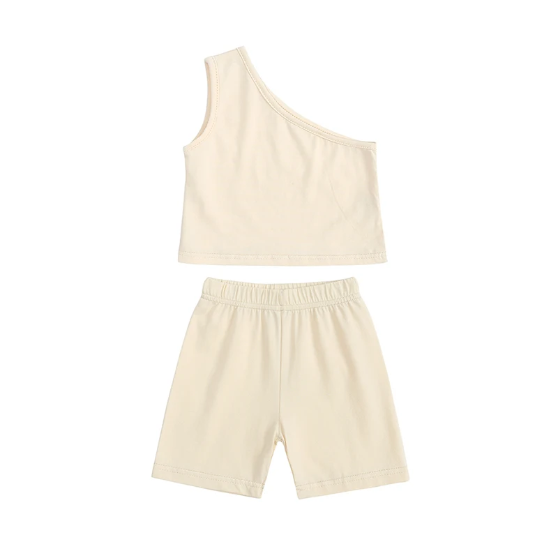 2023 new arrivals kids designers clothes solid color one shoulder child fashion clothing crop tops for teen girls