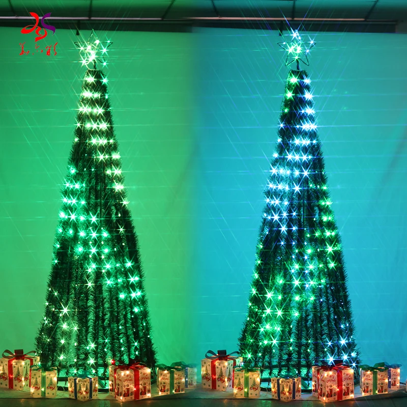 1.5M 2M 4M Fast Delivery Point-controlled soft cord Christmas tree led lights Metal frame outdoor lighting artificial Christmas tree