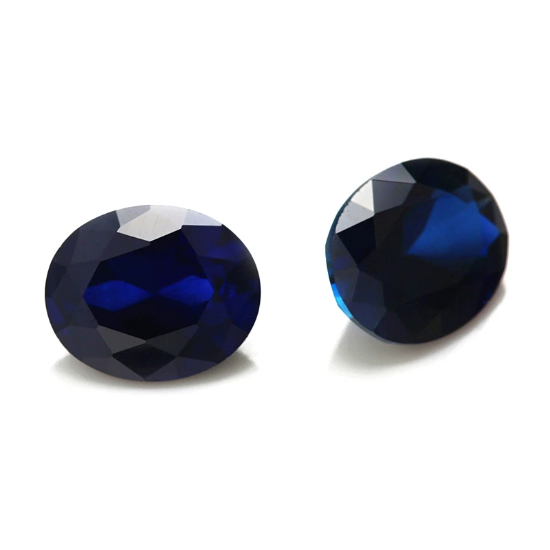 Jinying Gems 34# Blue Corundum Loose Oval Shape Lab Created Sapphire Synthetic Sapphire for Necklace