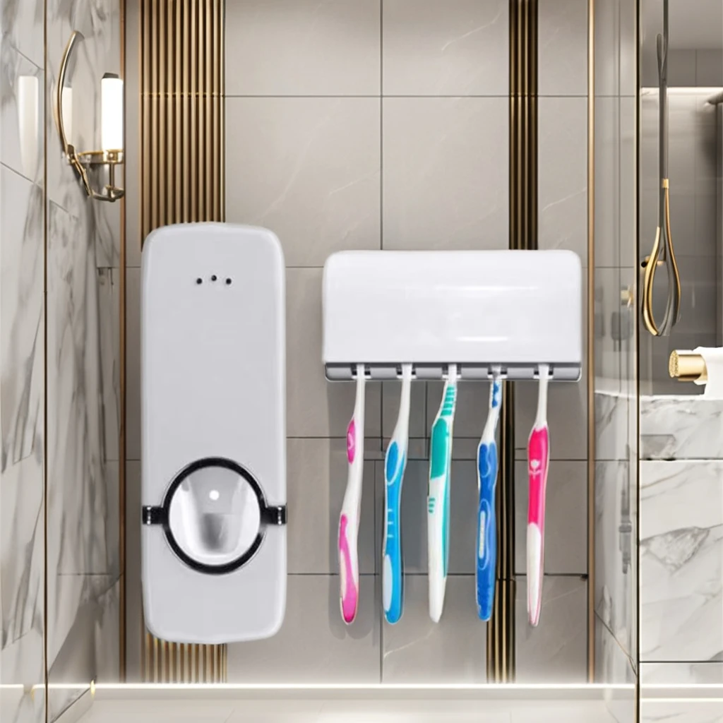 ASPIRE Sellers Automatic Toothpaste Dispenser with Toothbrush Holder Home Bathroom Organizer for Hotels