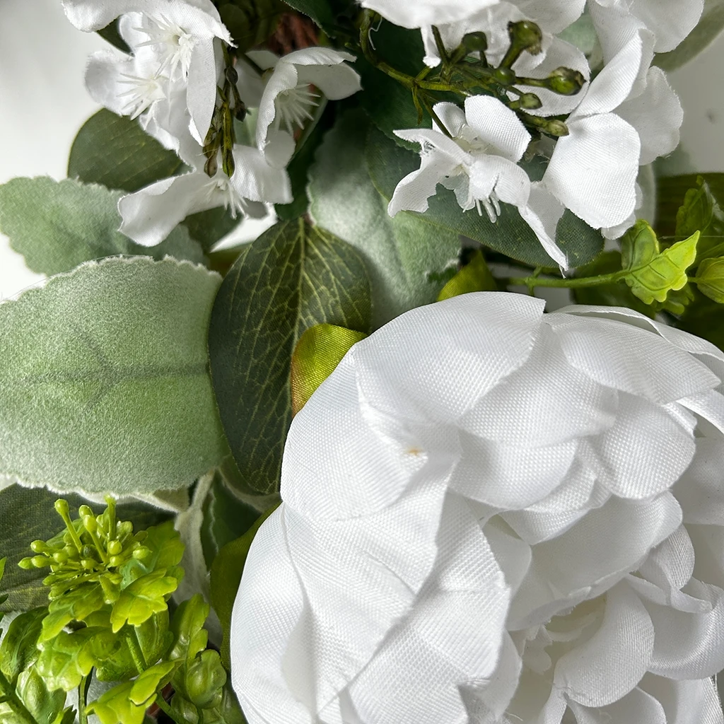 22 INCH Artificial eucalyptus white peony wreaths spring wholesale  sales plastic leaves wreath