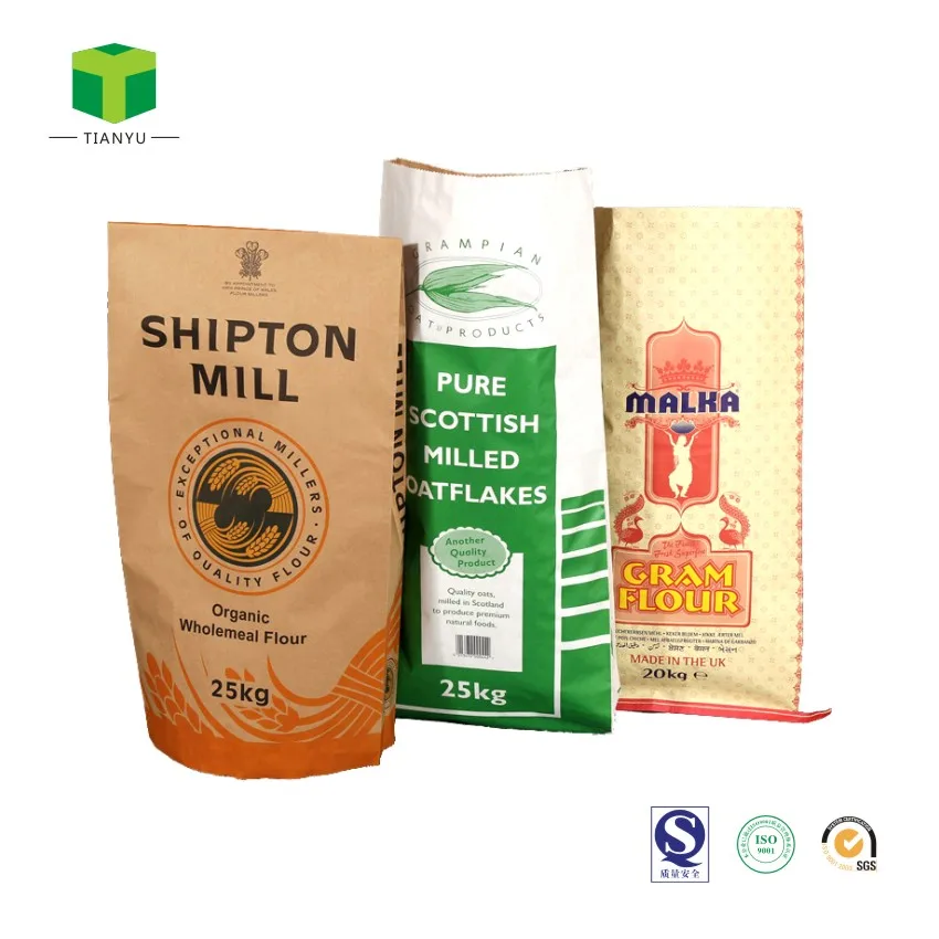 OEM ODM paper bag 25kg 20kg food grade potato flour sugar packaging white kraft paper chemical package paper sacks manufacture