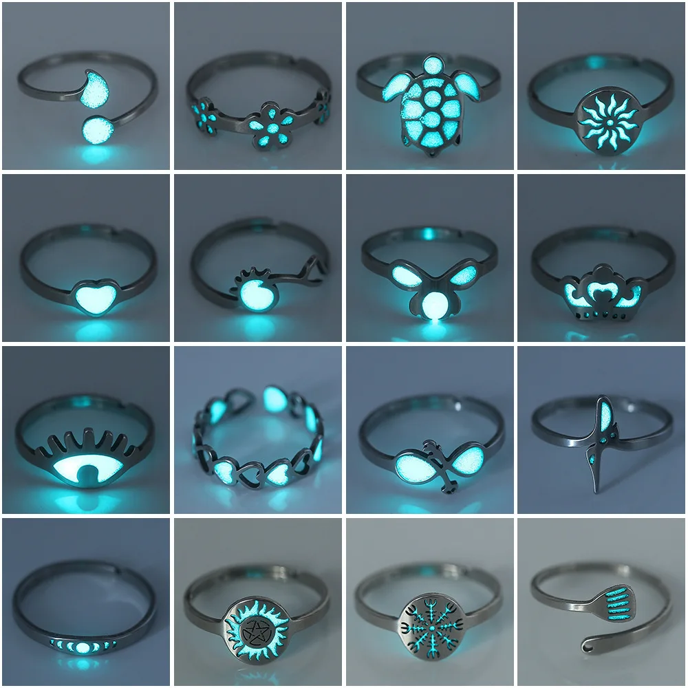 2024 New Halloween Jewelry Cute Ring Luminous Ring Fashion Geometric Stainless Steel Multiple styles Glow In The Dark Rings