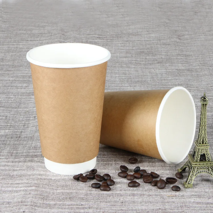 Eco-friendly custom double wall paper coffee cup disposable hot drink paper cups with lid