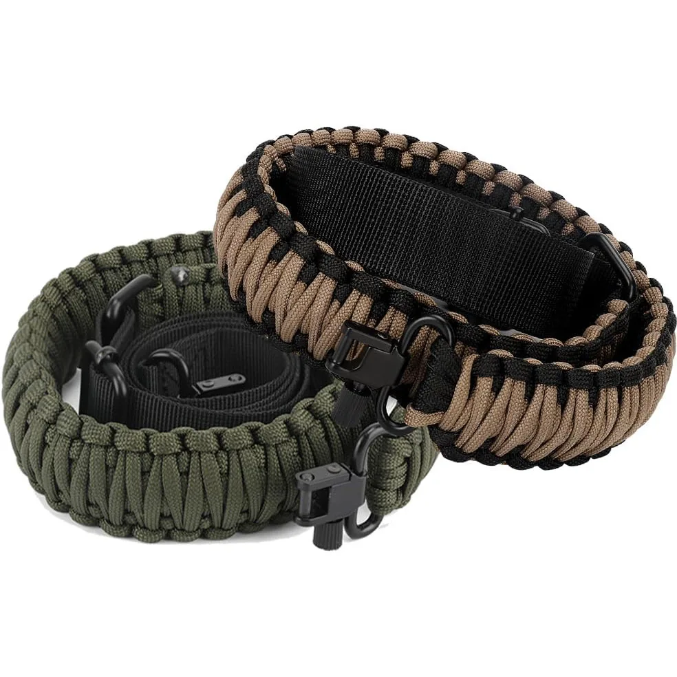 Bundle Black Khaki Green 2 Point Gun Rifle Sling Double Woven Paracord Shotgun Sling Strap for Hunting