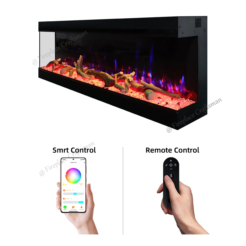72 Inch In Wall Electric Fire 3 Sided Glass Indoor Led Decorative Electric Fireplace Heater 3 Side Glass Wood Burning Fireplace