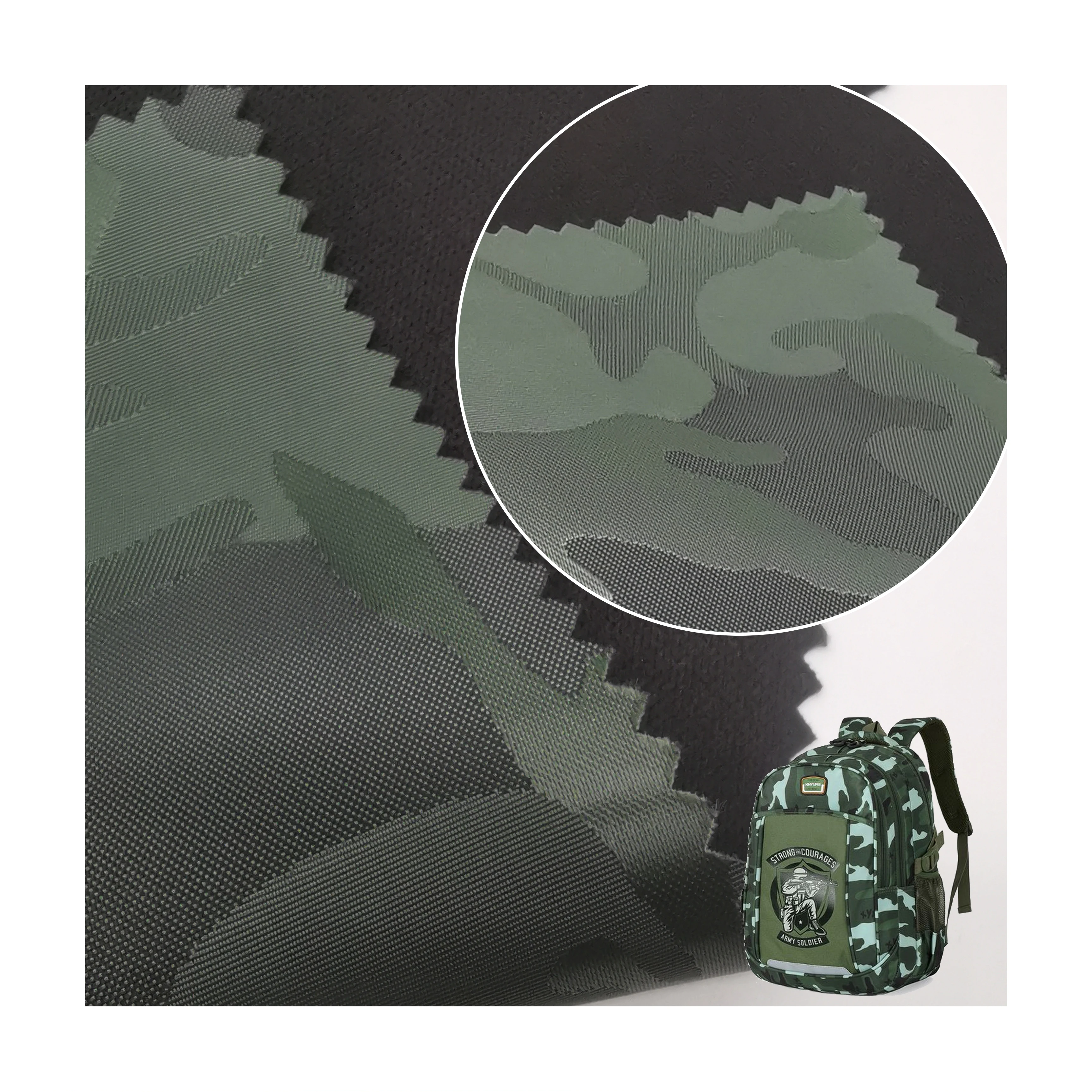 hot-selling camouflage jacquard Oxford fabric bonded knitted fabric with backpack