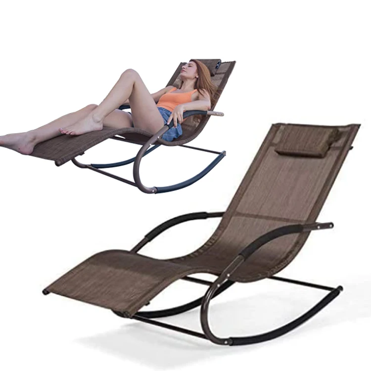 K&B outdoor waterproof folding rocking chair lounge chairs with detachable pillow for Patio, Lawn, Pool