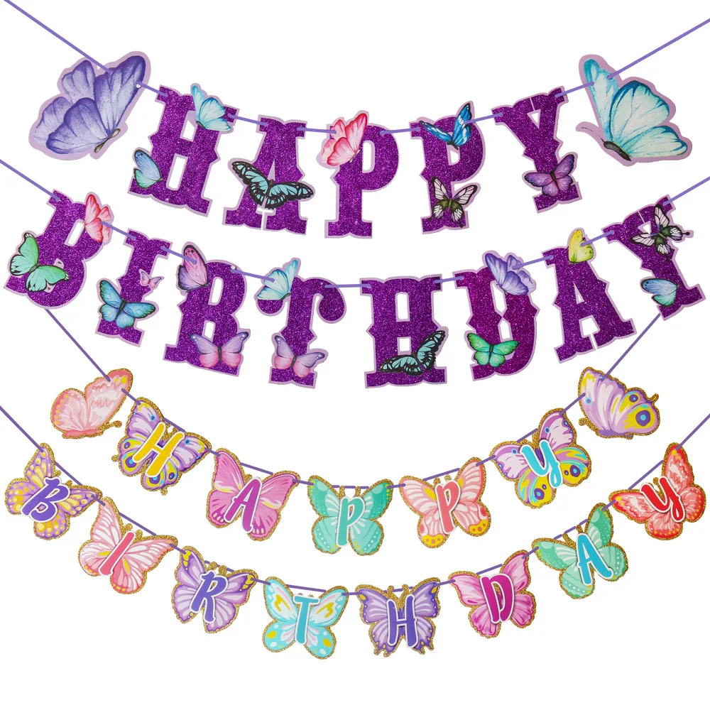 Butterfly Flower Powder high quality factory wholesome hot-selling Birthday Letter Flag Flash Party Banners for Decorations