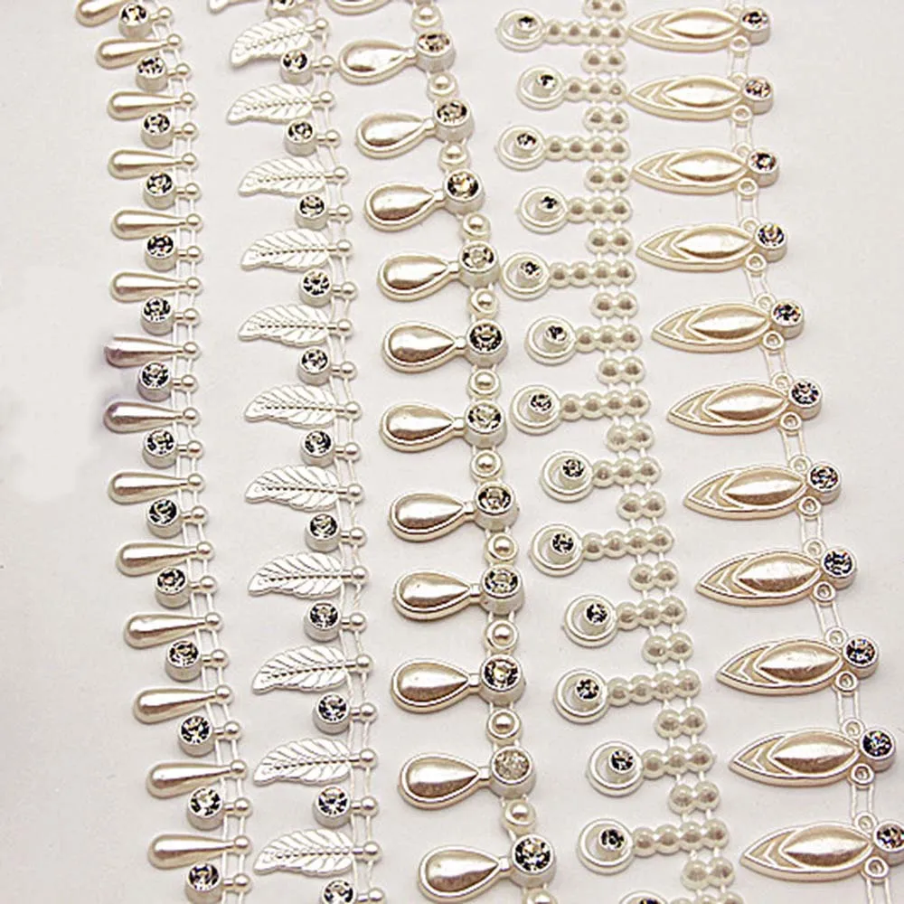 diy crystal plastic beaded chain lace scarf hat decorative beige imation drop leaf pearl trimming rhinestones string pearl trims