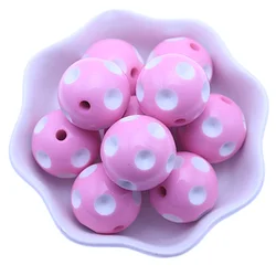 2015 Hottest Cheap 20MM Pink Large Loose Bulk Polka Dot Acrylic Plastic Fashion Bubblegum Beads For Chunky Jewelry Wholesale