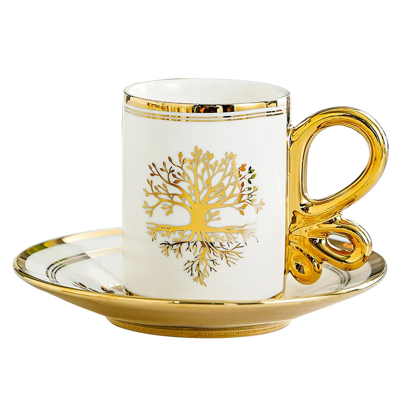 2024 cute vintage arabic ceramic mugs Europe style coffee table set modern cup Promotional gift set of 6 coffee mug and saucer