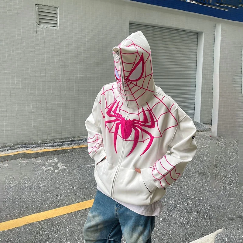 Custom spiderman hoodie full zip over the face spider hoodie oversized full face zip up hoodies jacket men