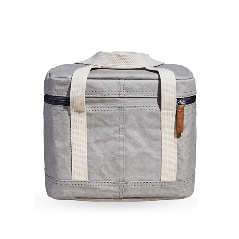 Custom Lightweight Water-Resistant Aesthetic Brown Thermal Dupont Kraft Paper Tyvek Material Insulated Reusable Cooler Lunch Bag