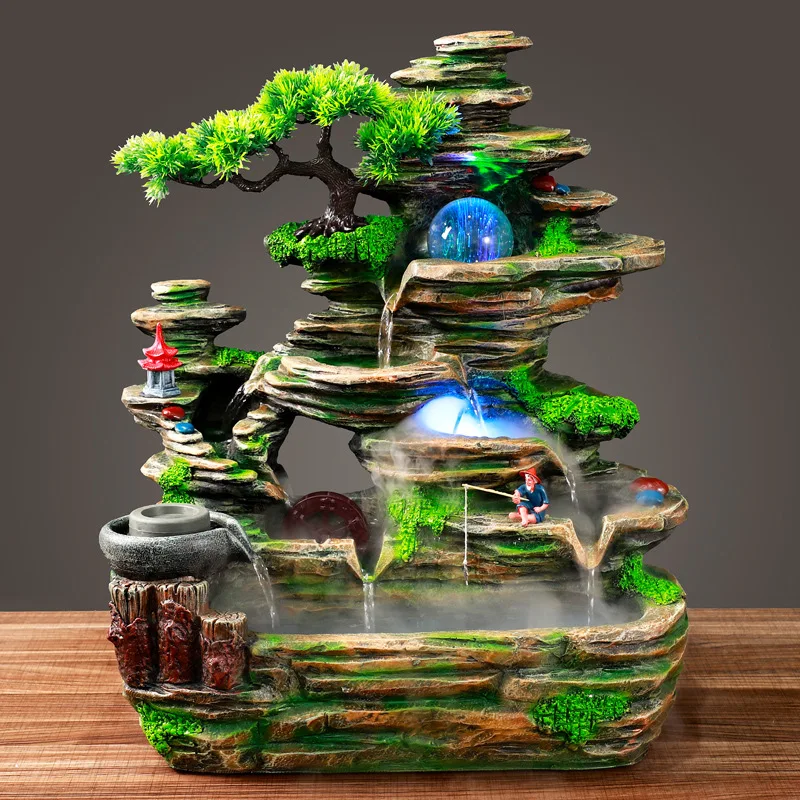 Fish tank landscape rockery water fountain Feng shui wheel crafts home bonsai creative resin decoration