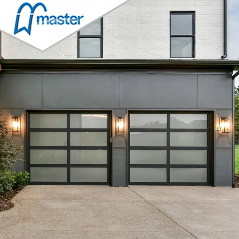 Высококачественные изолированные современные стеклянные гаражные ворота эстетической функциональности из алюминиевого сплава стеклянная дверь гаража с двигателем