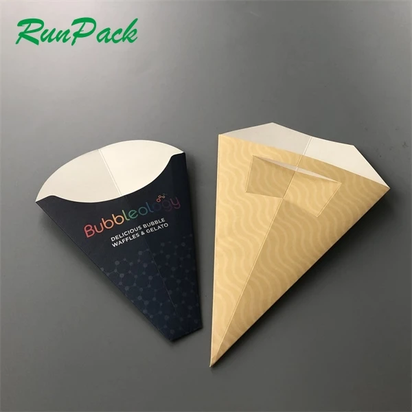 custom recyclable biodegradable kraft paper French fries takeaway ice cream bubble egg waffle crepe paper cone holder packaging
