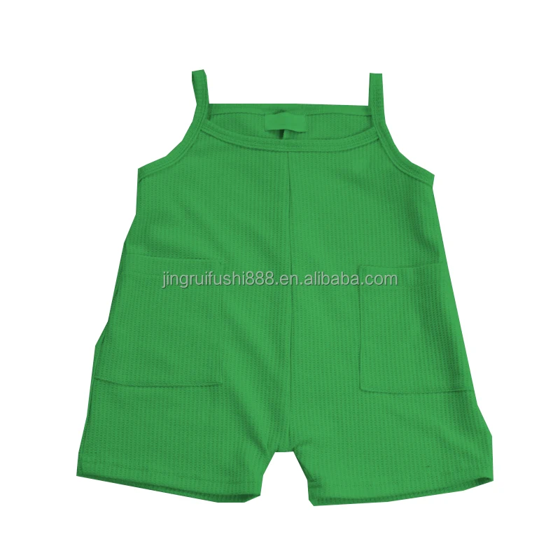 Customized OEM Multi Solid Colors Print Cotton Waffle Fabric Kids Overall Jumpsuits Baby Girls Boys Casual Rompers