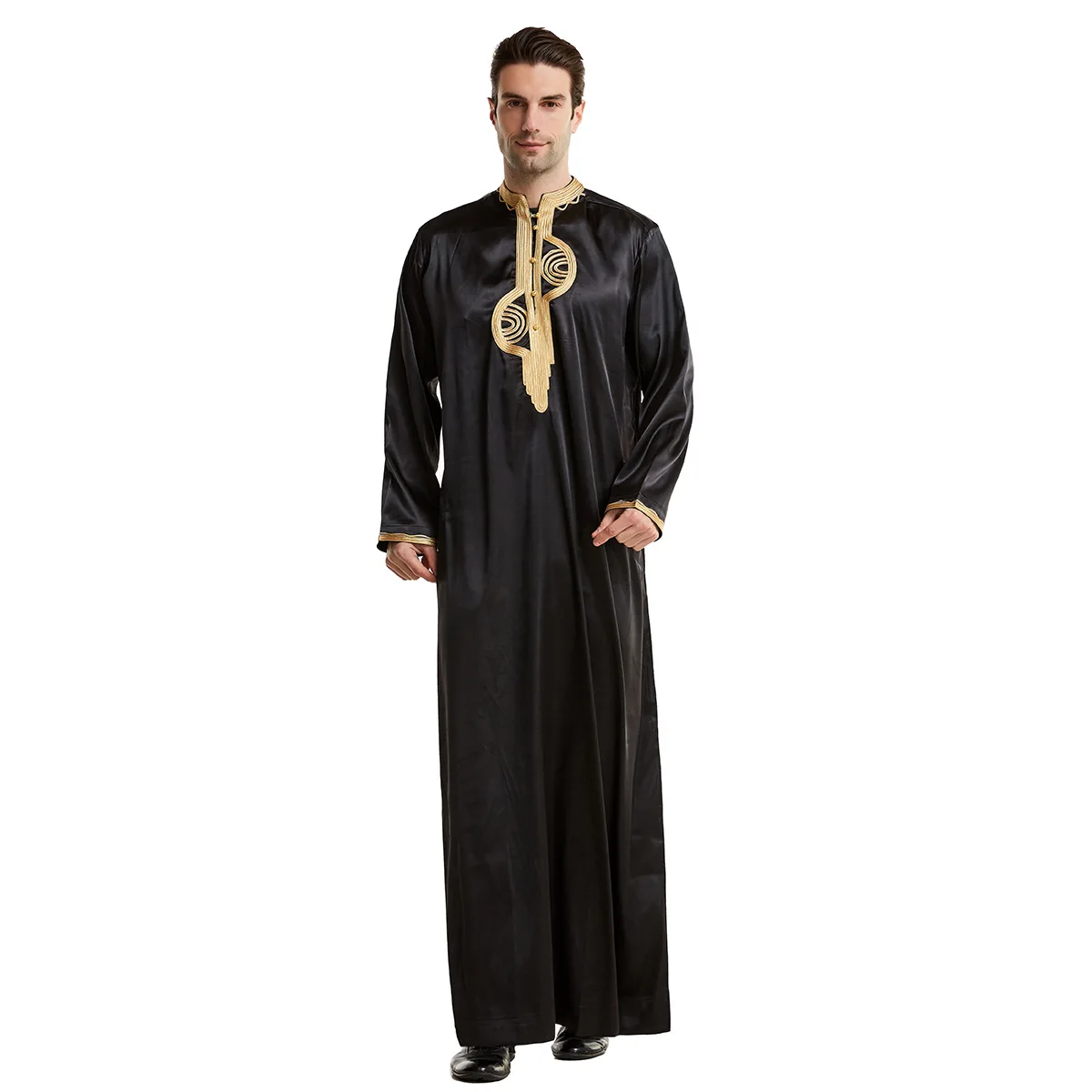 New Polyester Long Sleeve Islamic Men Dress Kaftan Jubah Abaya Jalabya Ethnic Arabic Thobe Thoub for Men clothing