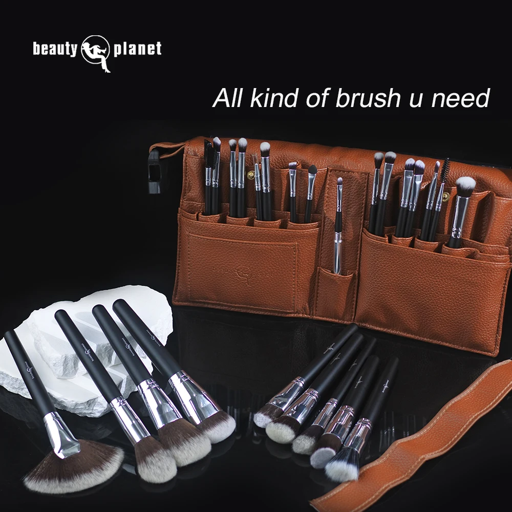 Beauty Planet 25pcs High Quality Vegan Synthetic Hair Wood Handle Black Makeup Brushes Cosmetic Private Label Makeup Brush Set