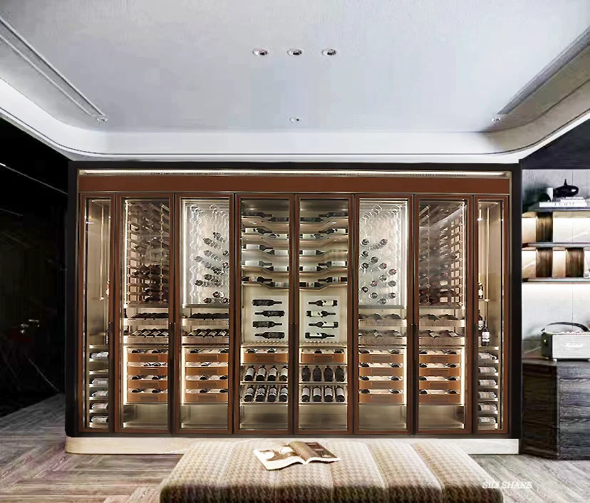 Constant temperature and humidity system Champaign gold wine bottle rack design storage wine cellar shelves