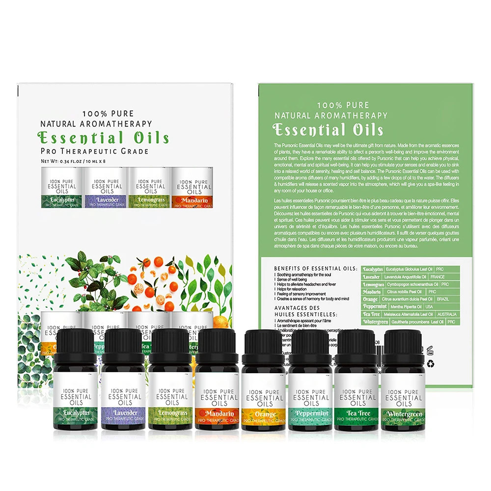Gift Set of 6 and 12 or 8 100% Pure Aromatherapy Essential Oils Set with 10ML Lavender,Peppermint,Eucalyptus