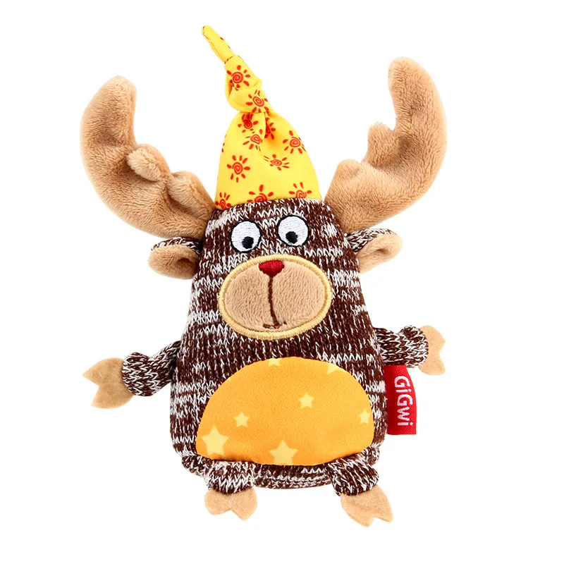 Pet Plush Chew and Vocal Toy Squirrel Penguin Red Deer Doll Dog Cat Interactive Toy Christmas