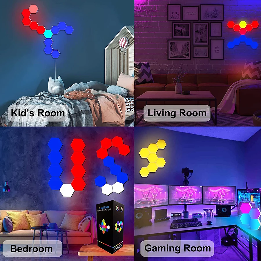 High Quality Hexagonal Led Wall Lights RGB Color Changing Interactive Lighting DIY Touch Sensor Lights Panels for Kids Gift