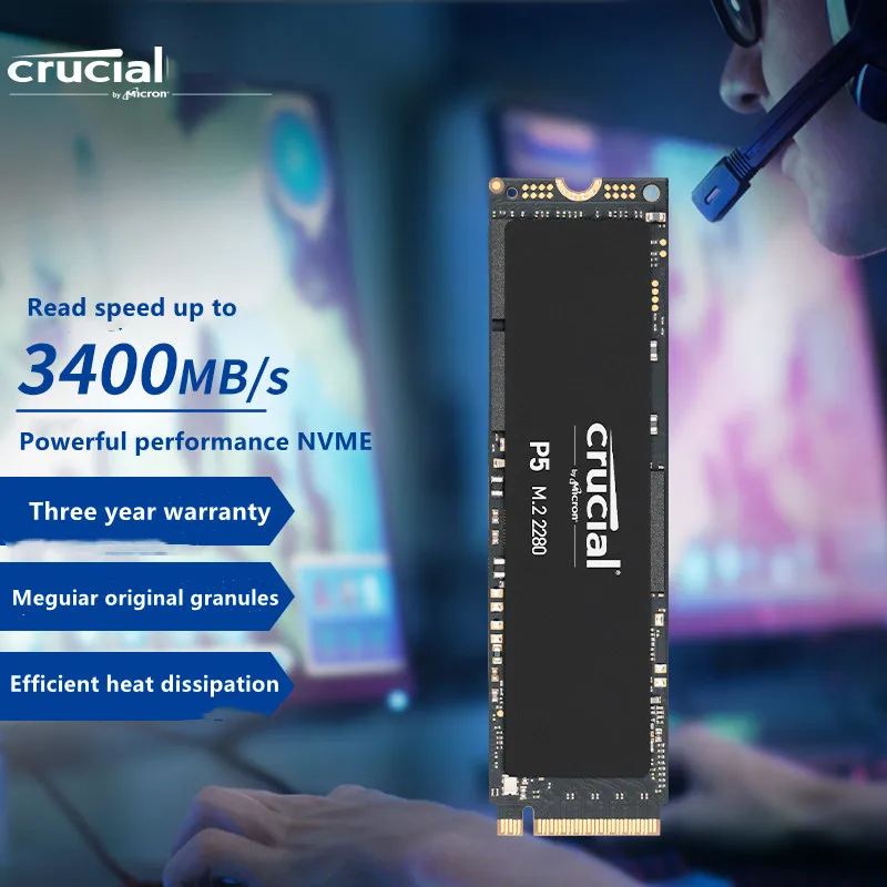 Crucial Meguiar 500gb SSD NVME m.2 Hard Drive P5 game high-speed 1TB 2TB Internal Solid State Disk for Laptop pc Hard Disk