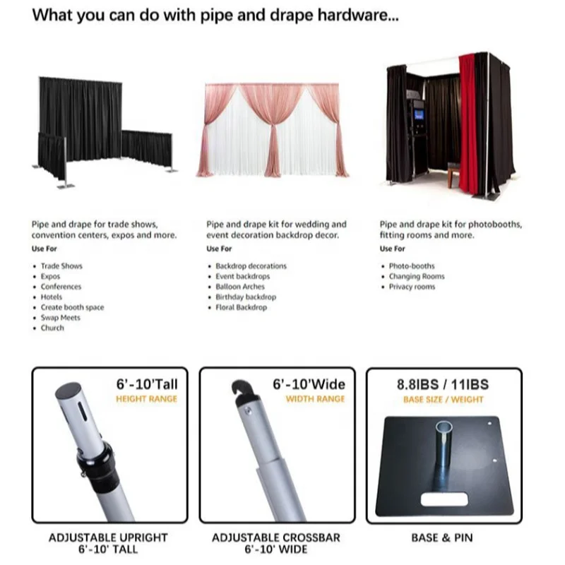 double crossbar adjustable backdrop Portable Pipe and Drape uprights Wedding acrh wedding backdrop stand metal adjustable