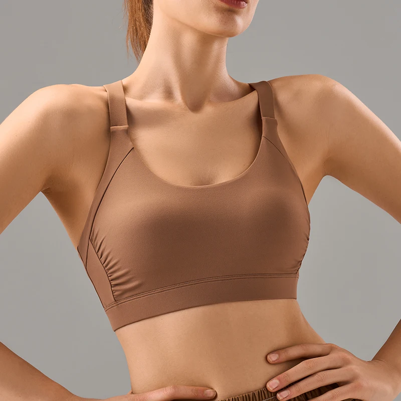 New Fitness Workout Gym 20 Spandex 80 Nylon Breathable Pleated Spandex Cross Back Custom Logo Yoga Sports Bra For Women