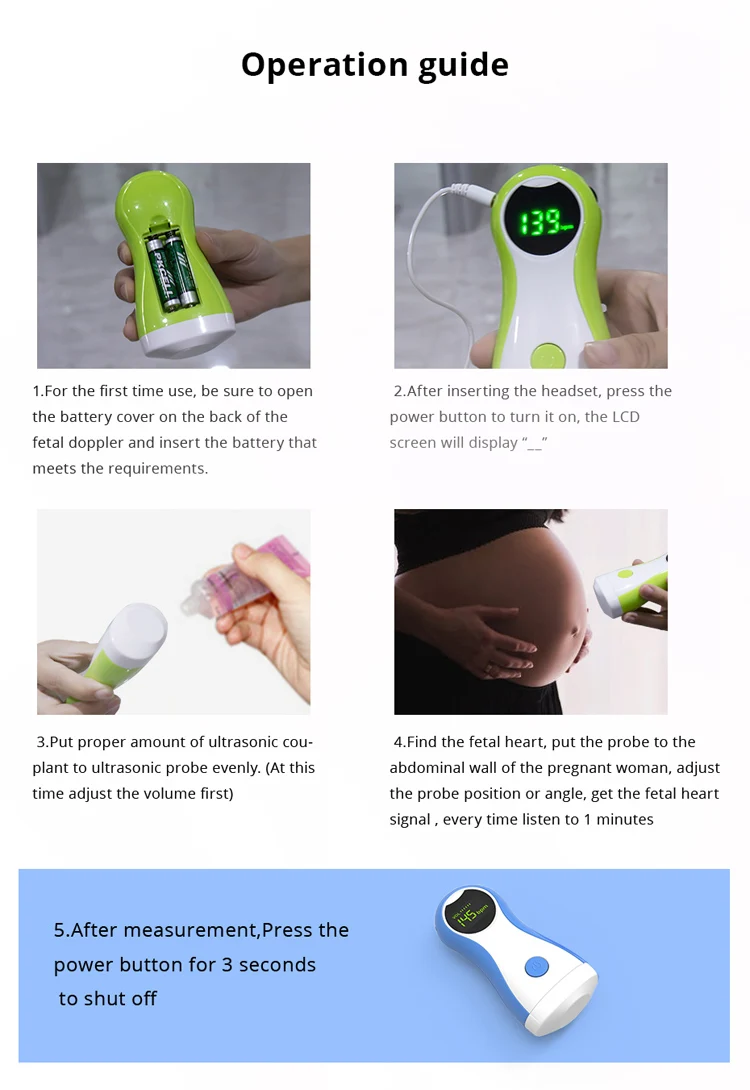 Medical Battery Led Display Digital Heart Rate Ultrasound Prenatal Baby dopler Ultrasonic Portable Pocket Fetal Doppler