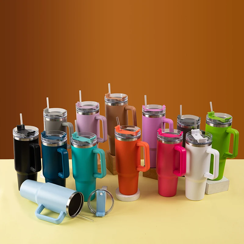 New 40oz Double wall Stainless steel Vacuum insulated coffee mug leopard print tumbler with handle