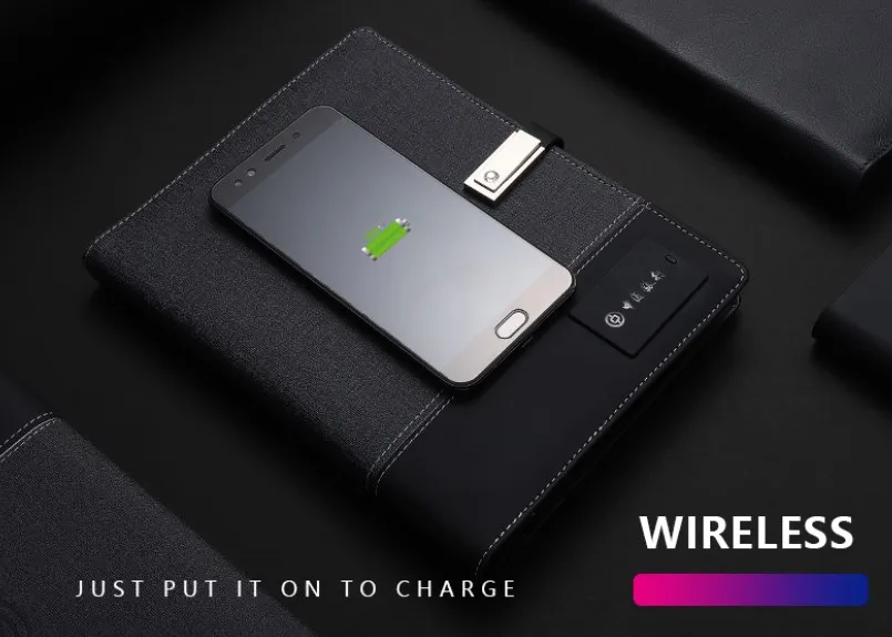 Embossed Synthetic Journal diary leather Notebook notebook power bank with flash drive pen holder