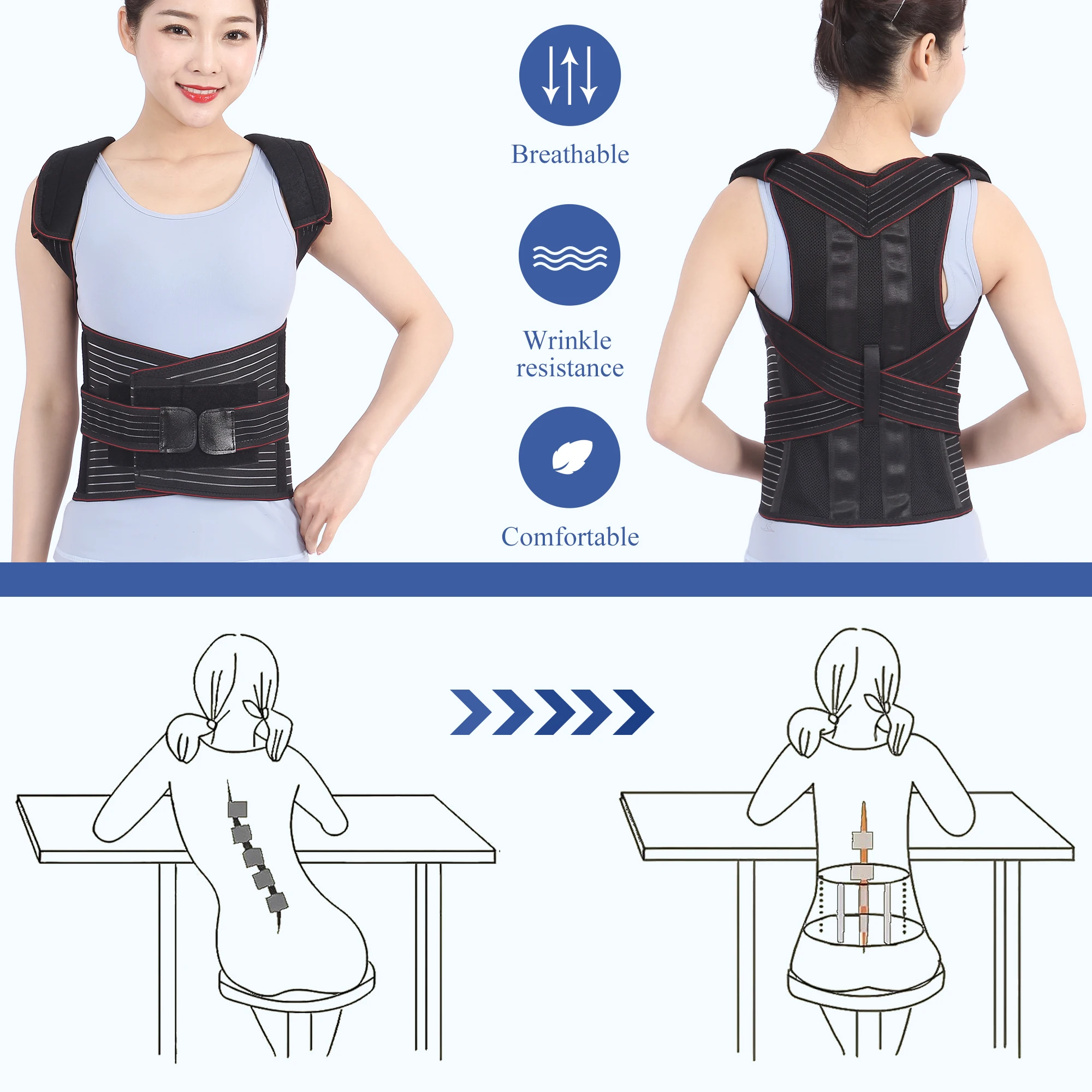 Spinal fixation shoulder neck back posture correction hunchback support back posture correction brace