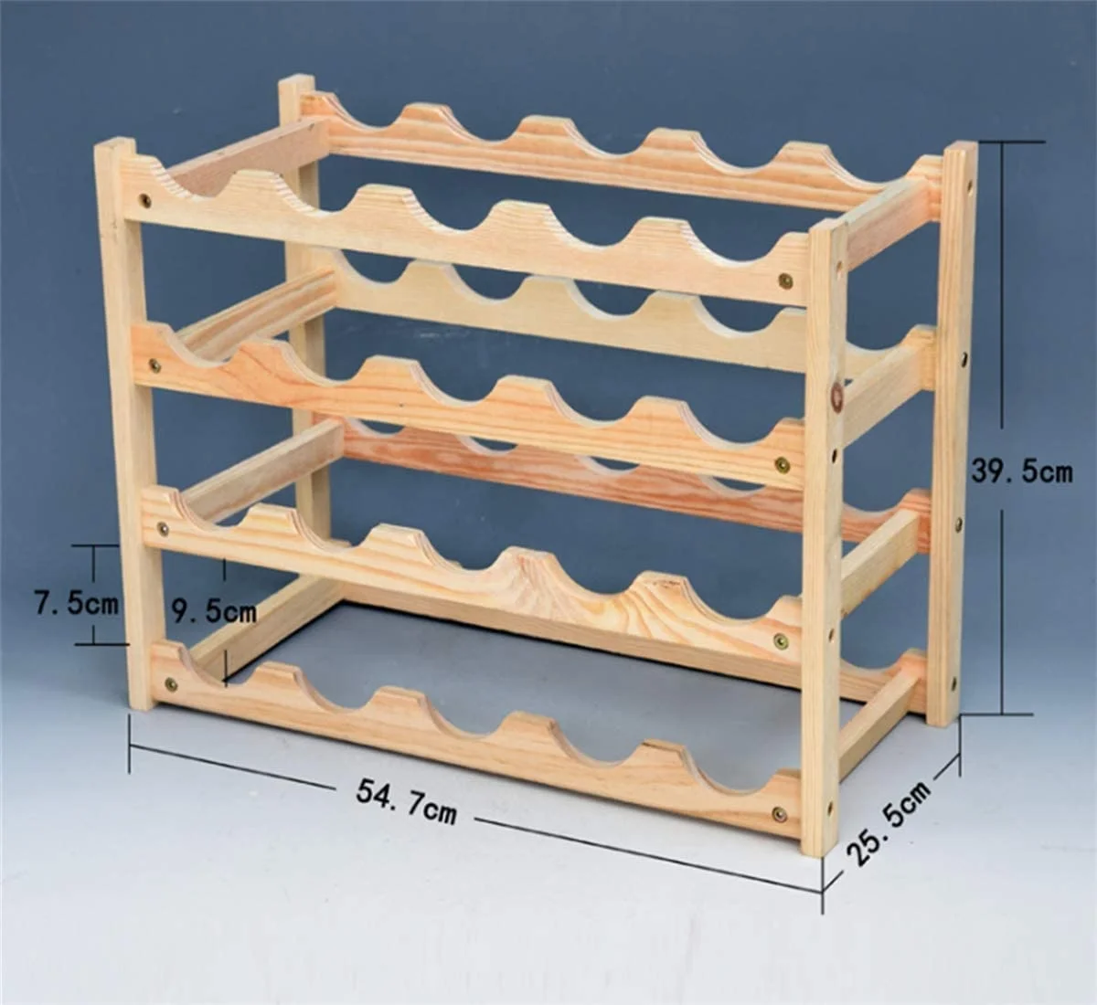 Customized wholesale high quality durable wine cabinet countertop self-standing bottle rack pine wooden wine rack