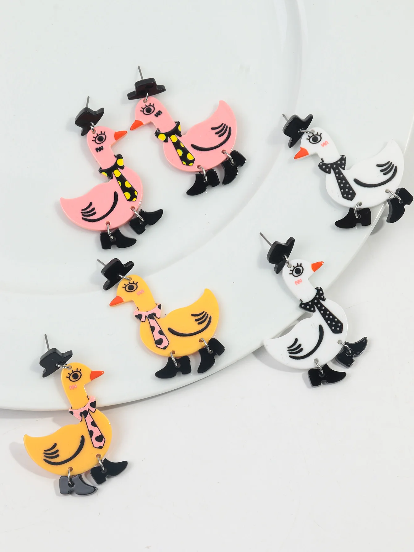 Cute Creative Cartoon Animal Earrings Fun Leather Shoes Spotted Tie Gentleman Hat Flexible Duck Acrylic Drop Earrings gift