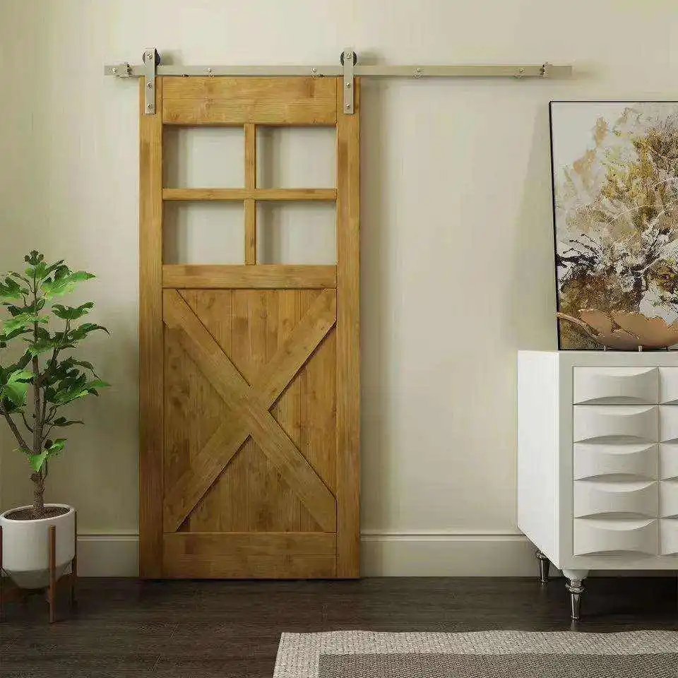 Lyroe Pure Color Environmental Friendly Barn Doors for Bedroom Sliding Solid Wood With Glass Double Door