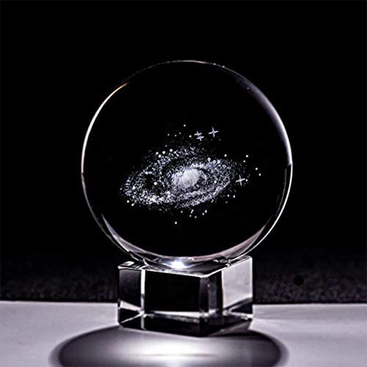 60mm Crystal Solar System Planet Galaxy 3D Laser Engraved Sun System Crystal Ball with LED Light Base