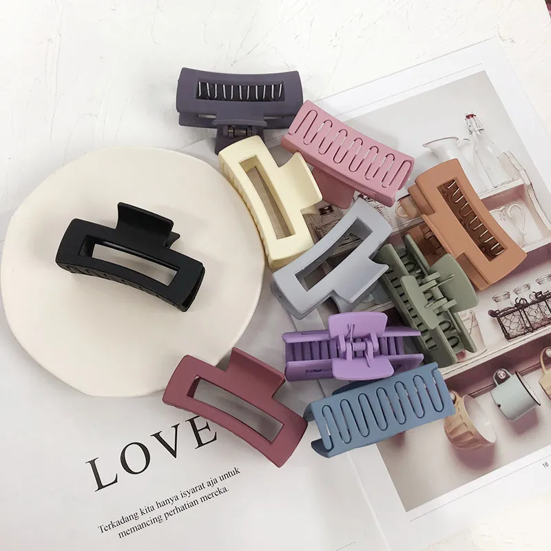 8CM Korean Style Matte Macaron Color Square Shape Acrylic Hair Clips Claw Accessories For Women Ladies