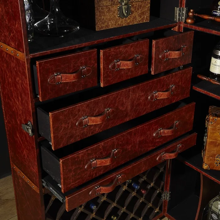 wine cabinet wood tall full top grain leather 2doors living room whisky display cabinet for hotel VIP room villa house