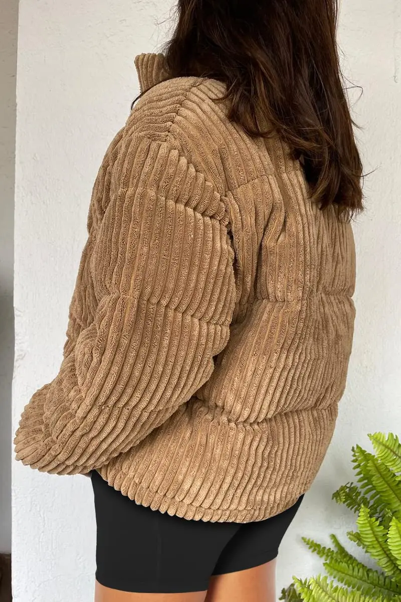 Custom short crop corduroy puffer jacket women 2023 winter duck down warm top coats oversize outwear