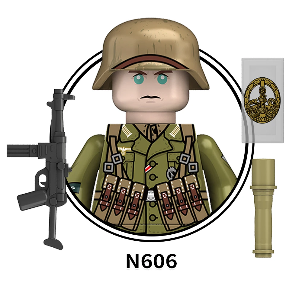 N605-608 Army Military Soldier Bricks AFRIKANKORPS 98K MP4 MG34 P08 Mini Collect Educational Building Blocks for Kids Gift Toys