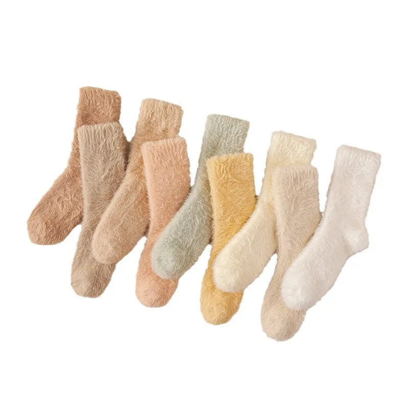 Custom Slipper Socks Fuzzy Fluffy Thick Warm Socks Unisex Men Women Knitted Embroidered Logo