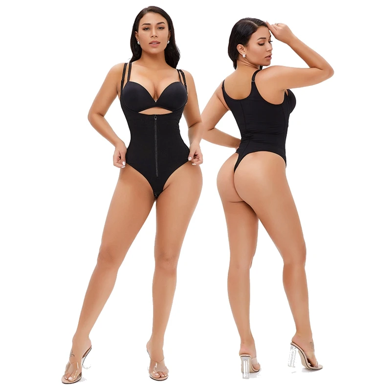 High Waist Zipper Pull Compression Women Thong Shapewear Bodysuit Body Shaper Slimming Briefs Tummy Control Plus Size Bodyshaper