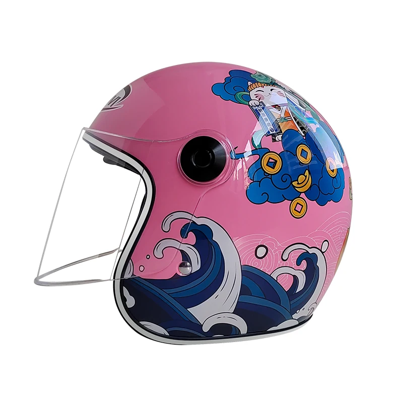 2024 New corrosion-resistant fiberglass retro style sturdy 3/4 motorcycle helmet for girls