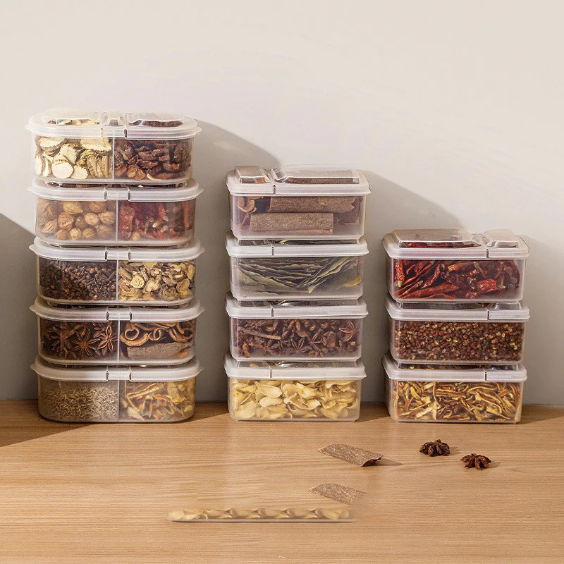 Комбинированный ящик для приправ кухонный разделитель органайзер хранения герметичная коробка раскладушка специй раздельная двойная крышка